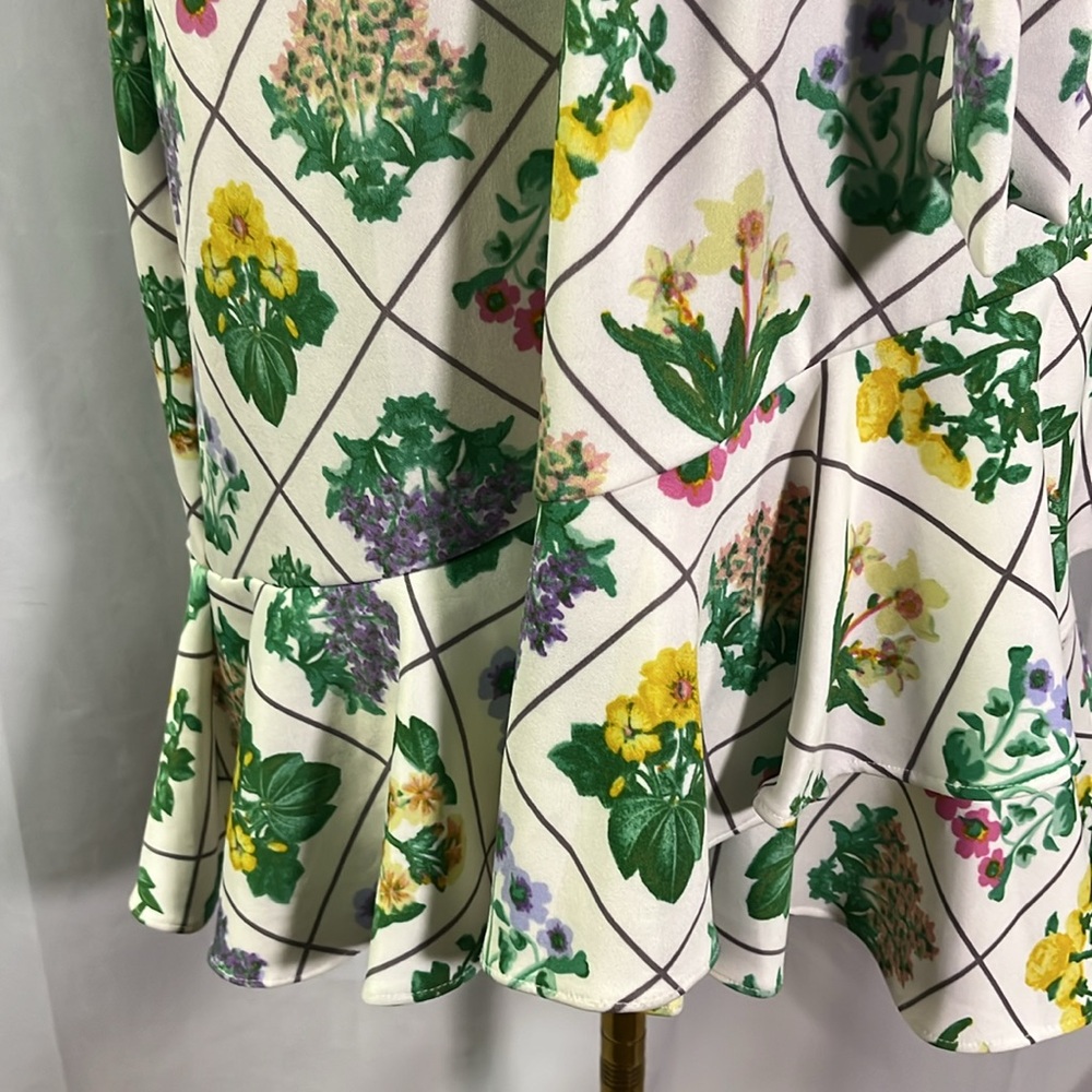 NWT Melonie T Floral Lattice Print Sleeveless High Neck Ruffle Hem Dress - Picture 9 of 16